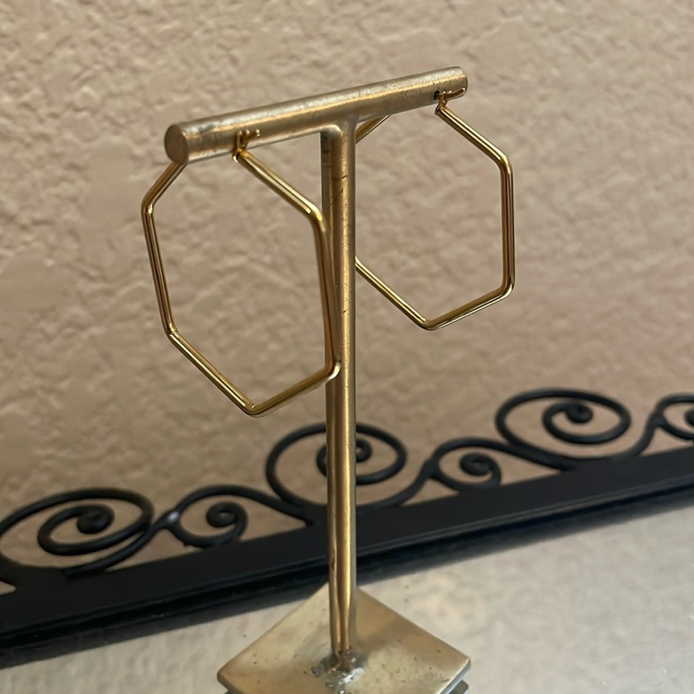 Titanium earrings gold geometric hoops